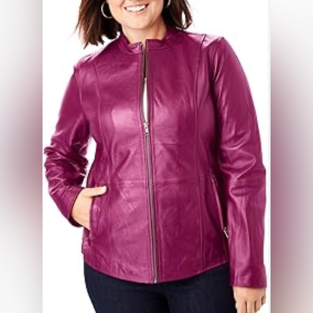 VTG Jessica London Womens Size 24 Plum Purple Moto Jacket Front Zipper Lined